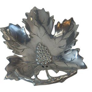 Vintage Eurocraft Grape Leaf Shaped Serving Bowl Tray Metal Silver Colored Platt